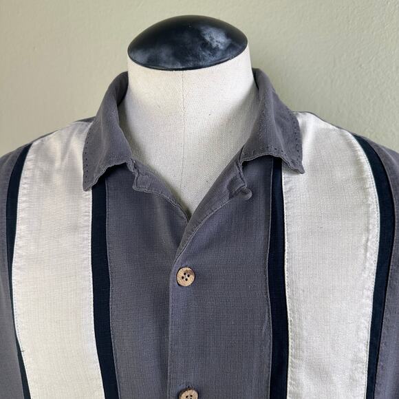 Island Shores Washable Silk Men XXL Cuban Shirt Grey Black Ivory Short sleeve - Picture 13 of 14